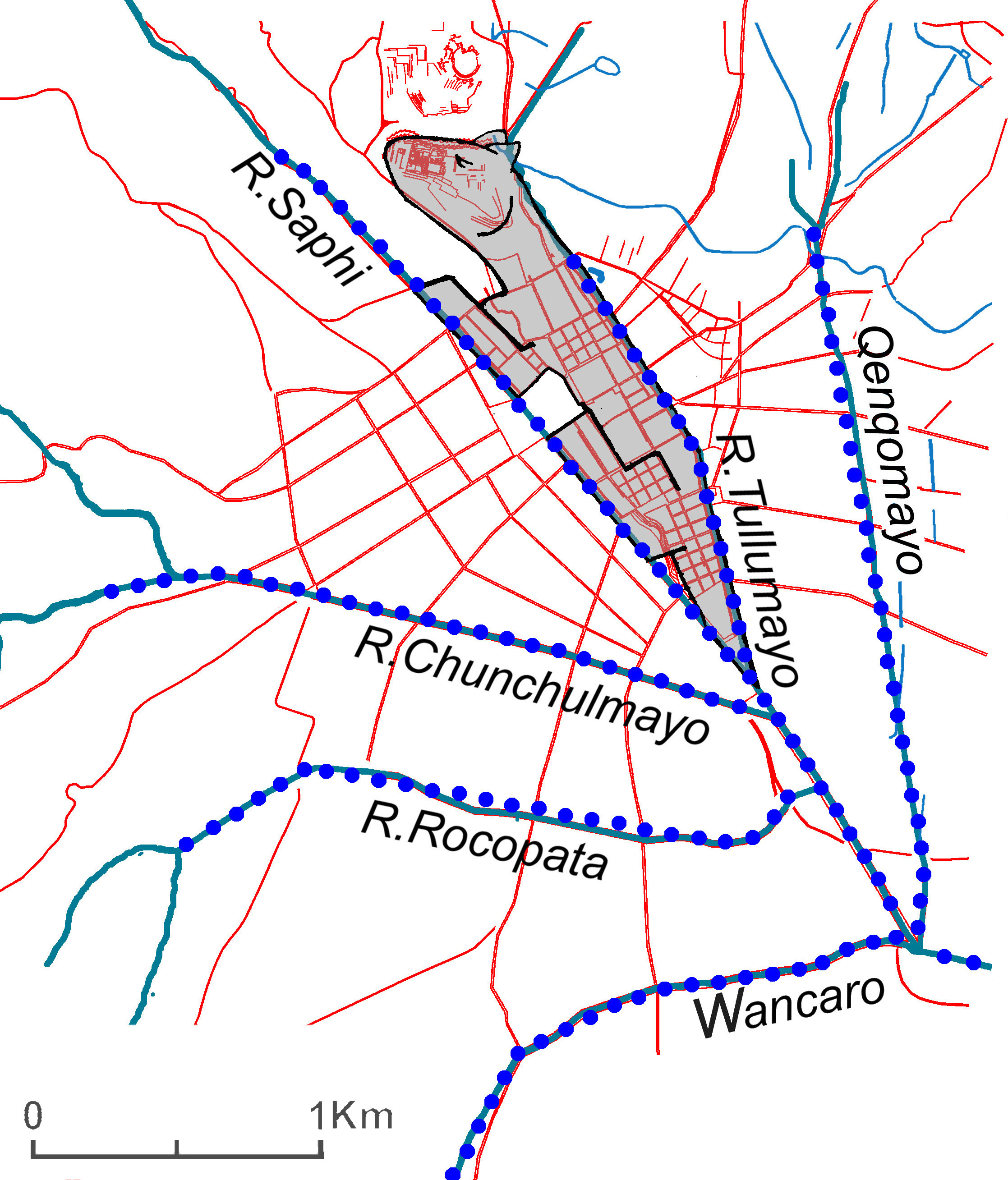 Figura 5.5b Los torrentes canalizados y el río Watanay
